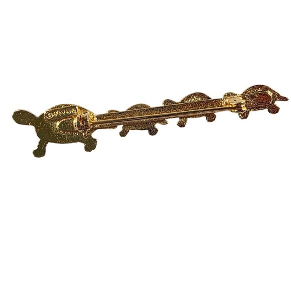 Vtg Gold-Tone franklin mint Tortoise Bar Pin Brooch Four Detailed Turtles - Picture 4 of 7